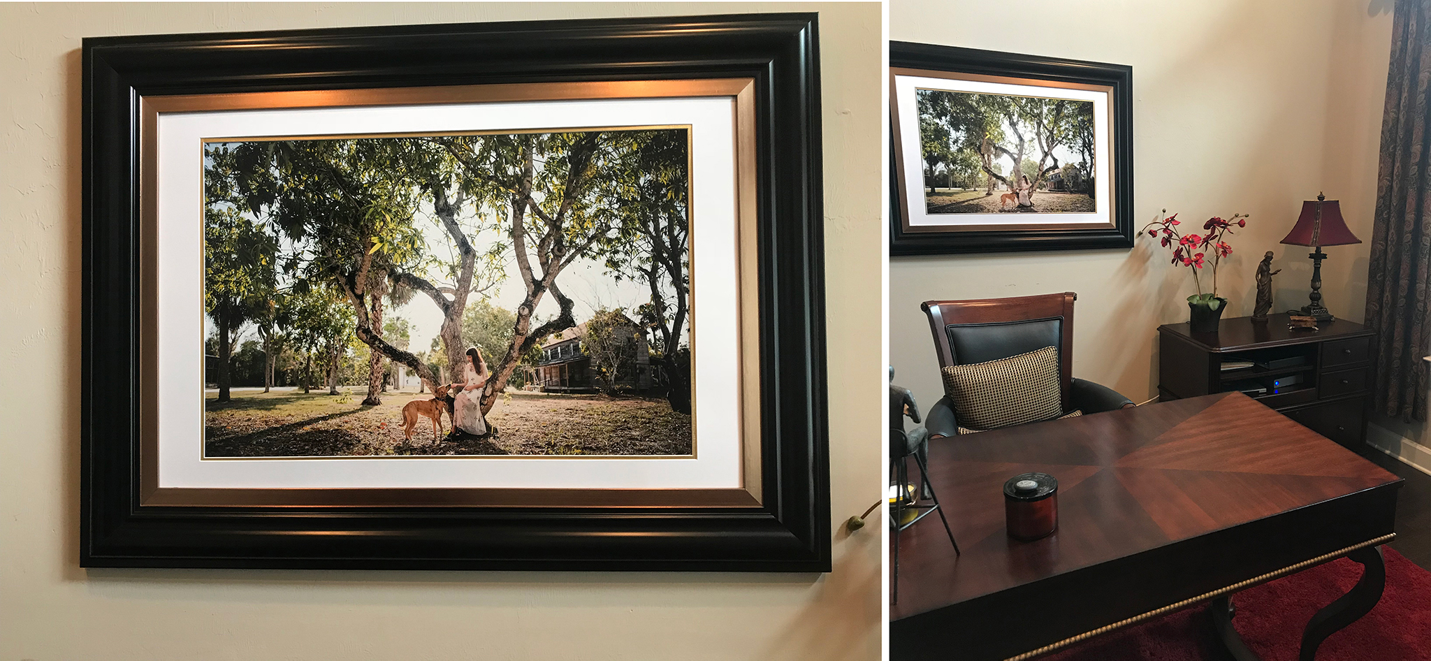 Installed 20"x30" Professional Print behind Mat and Frame