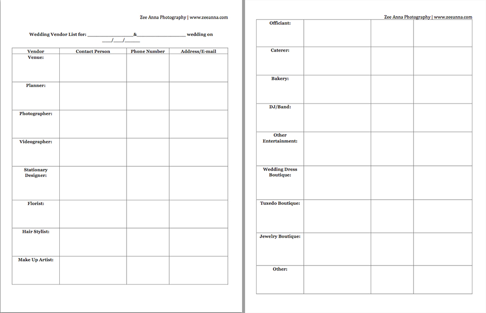 Wedding Vendor List Photo created by Zee Anna Photography